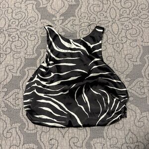 Zara Zebra Print Crop Top Womens Medium Smocked Back Black White Animal Print